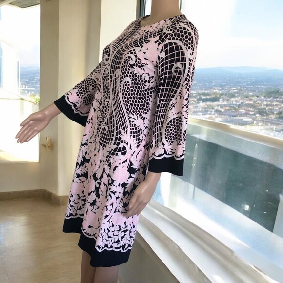 SHELBY & PALMER Textured Pink Floral Lace Print Knee Length Navy Dress Sz S NEW - Picture 2 of 6